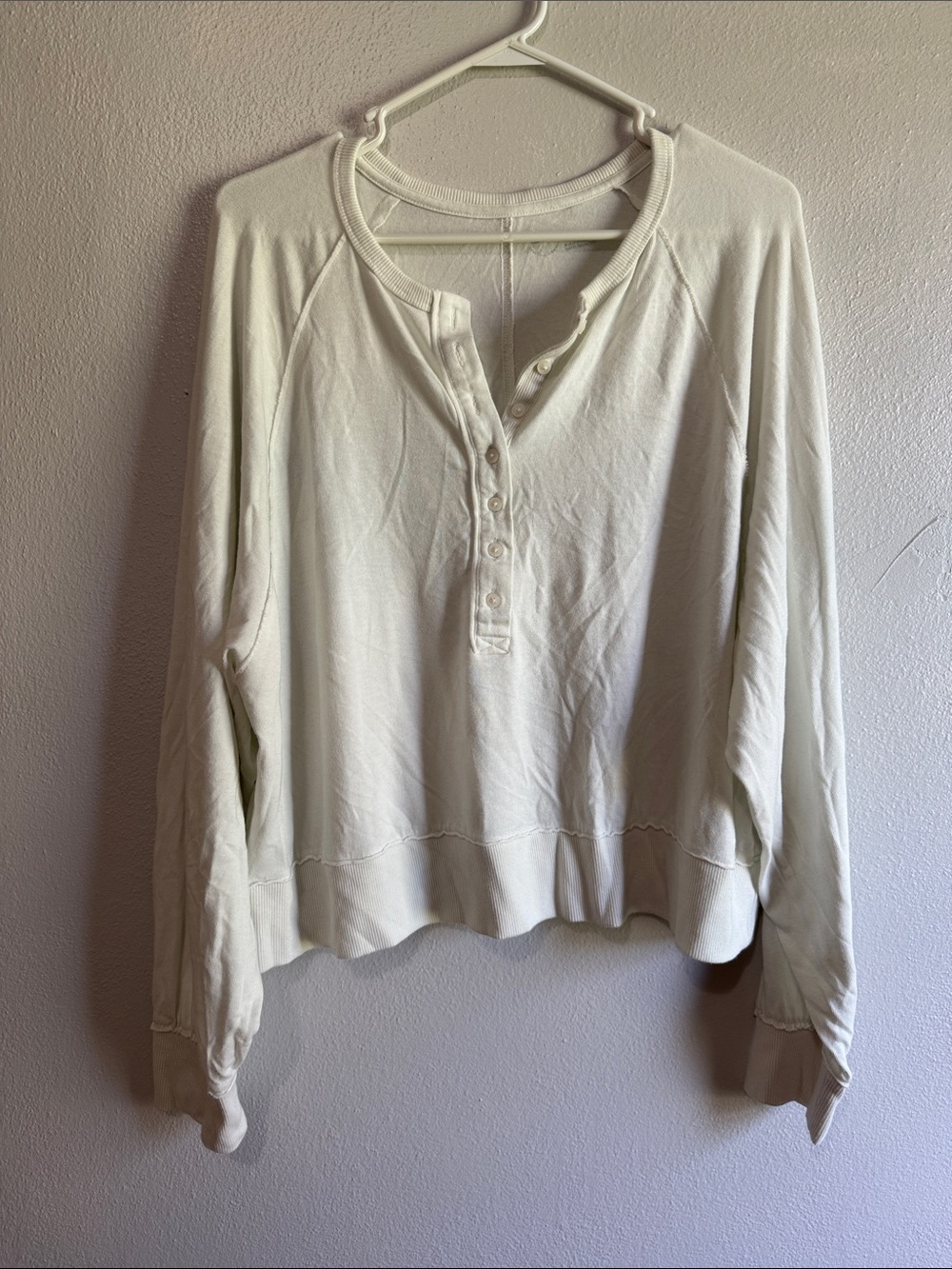 aerie Light Cream Henley Pullover Sweatshirt